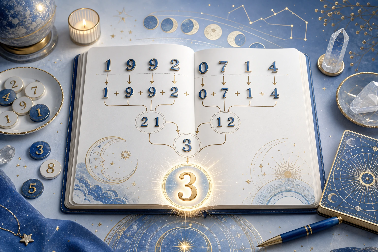Life Path 3 numerology calculation example with reduced birth date digits
