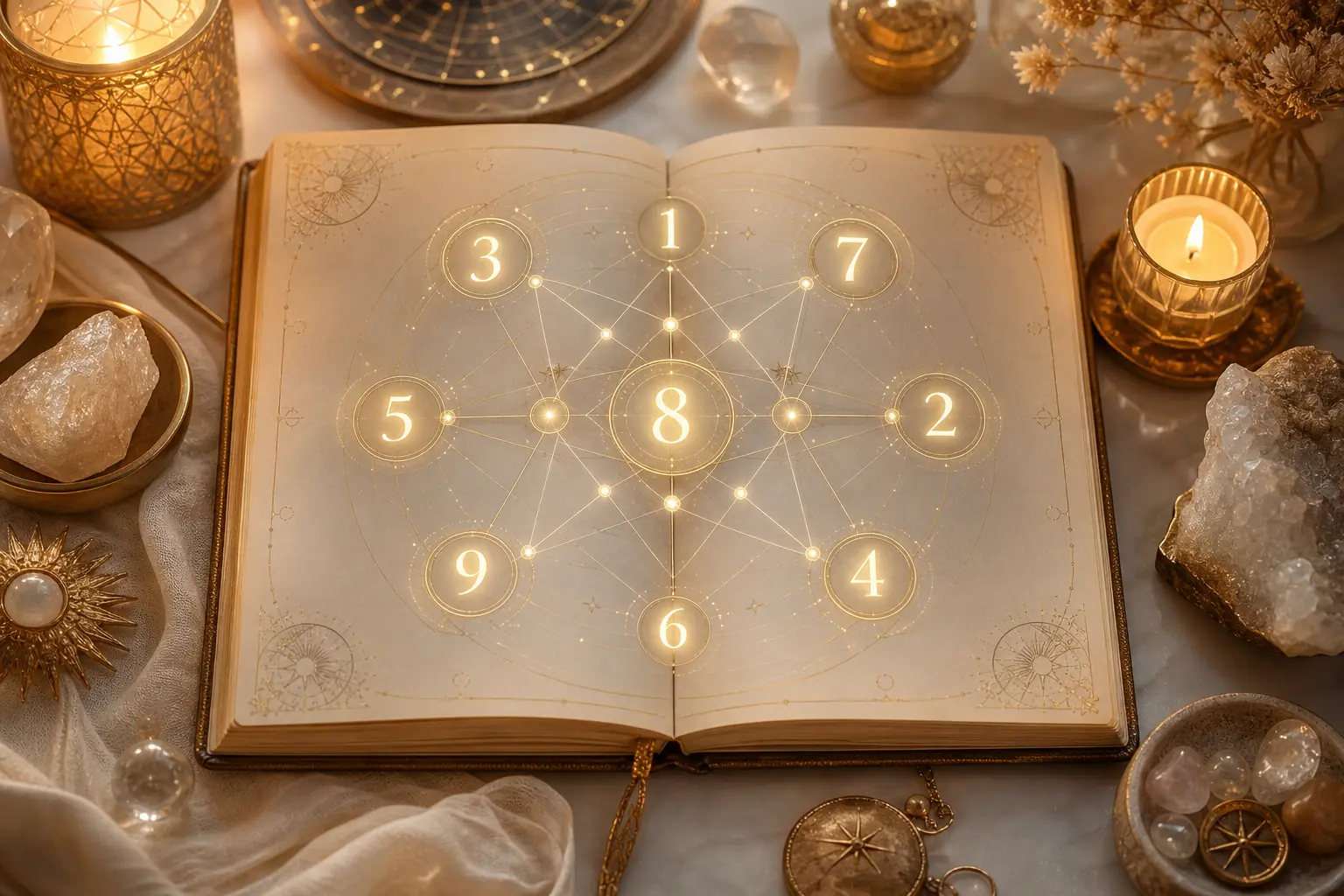 Numerology compatibility chart concept with connected life path numbers