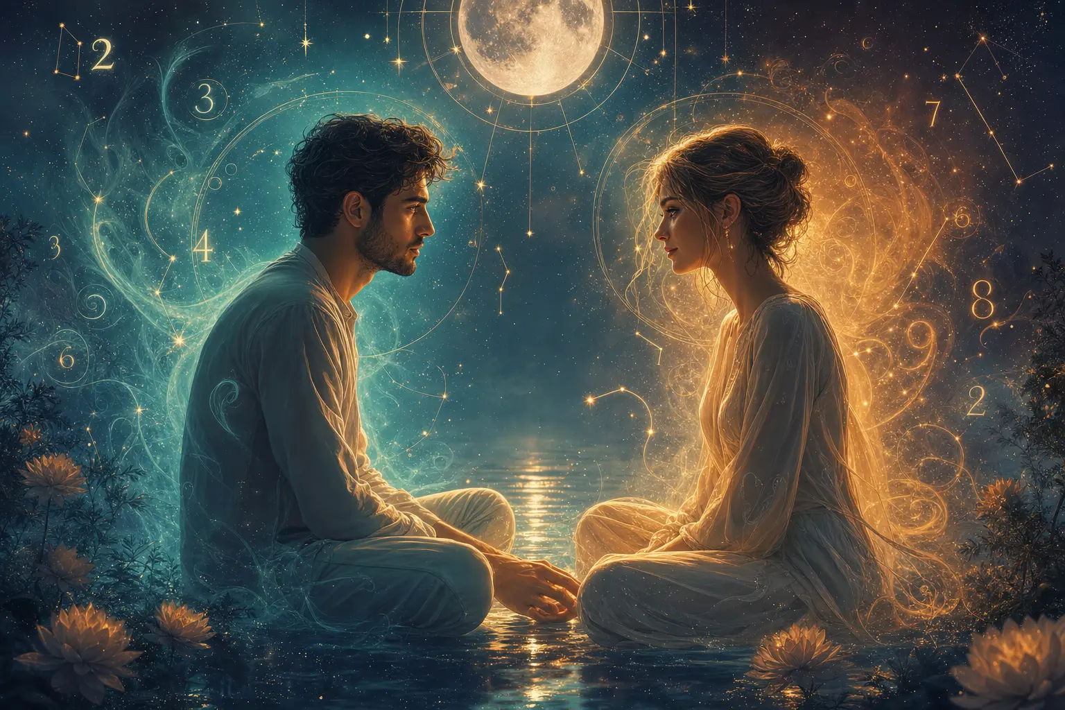 Symbolic couple scene representing life path compatibility in love and relationships