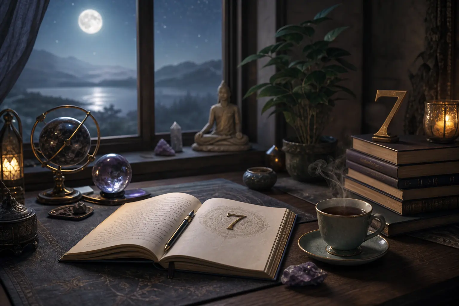 Study and journaling corner symbolizing spiritual growth in a number 7 home