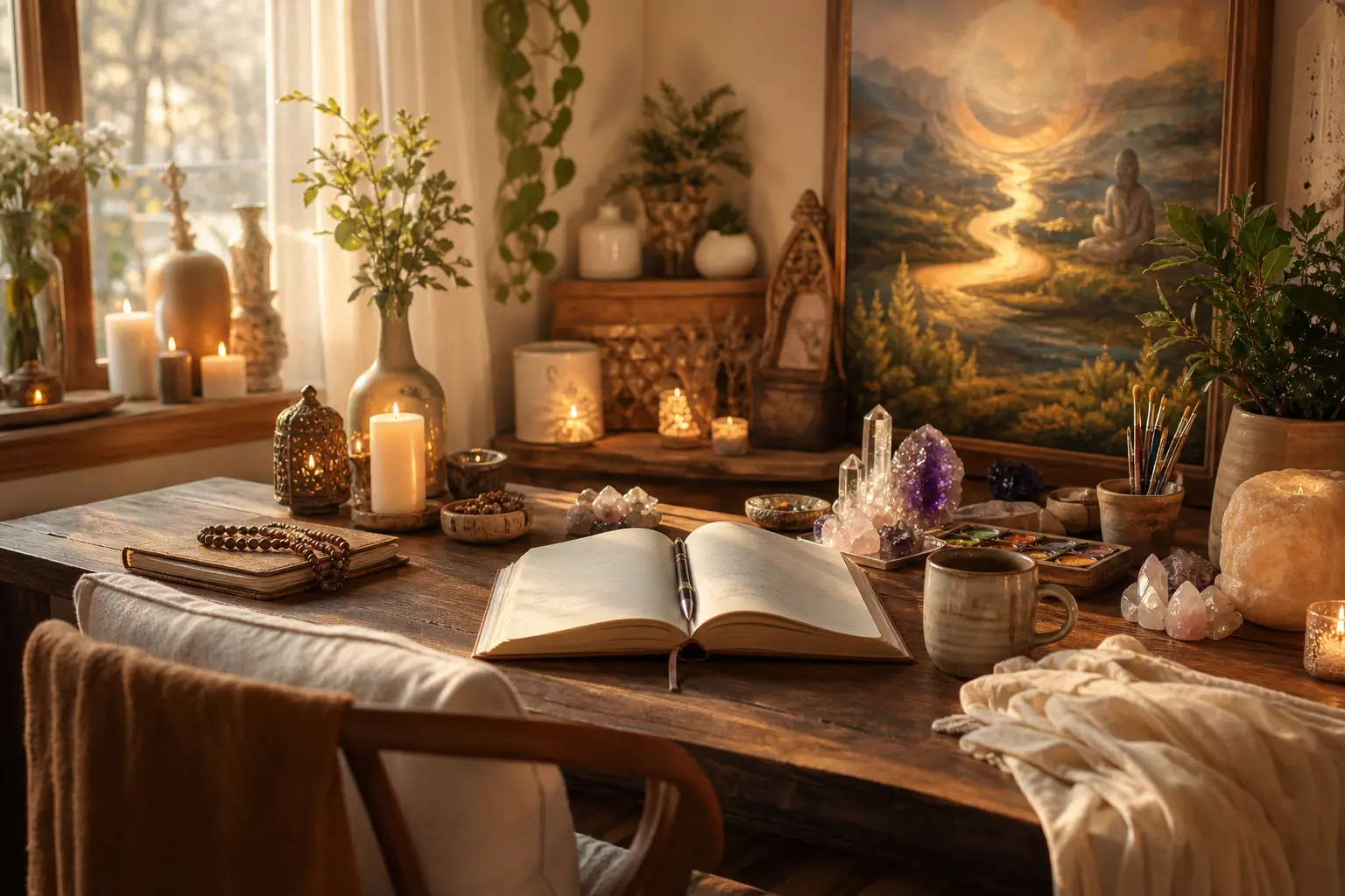 Creative and spiritual workspace inspired by house number 9 energy