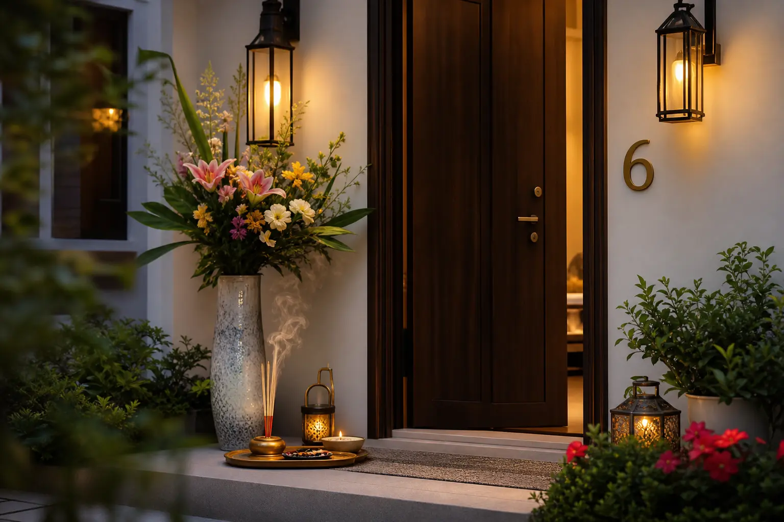 Front doorway blessing ritual for balancing feng shui house number 6 energy