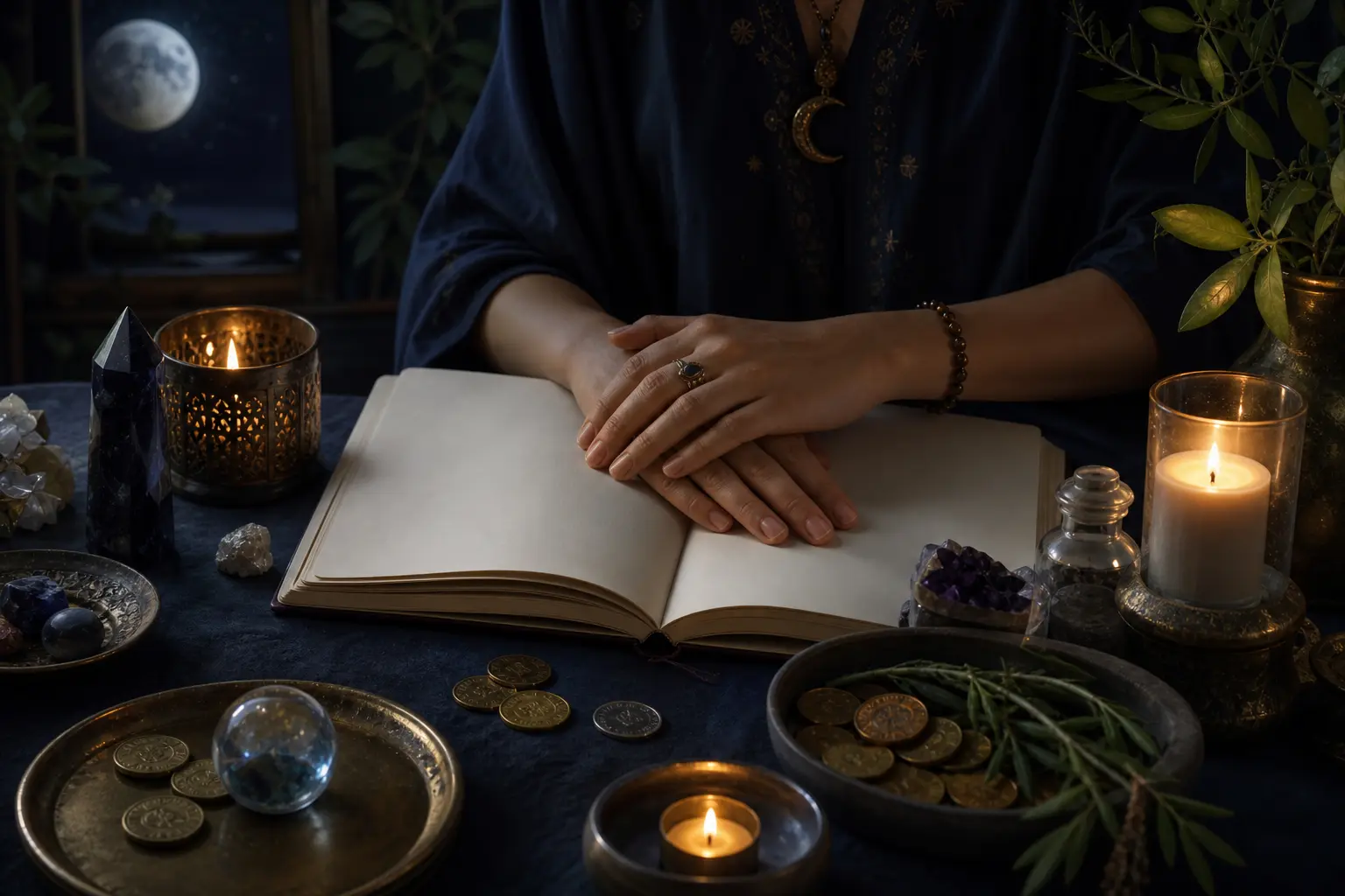 Moonlit ritual tools for new moon intention setting and abundance