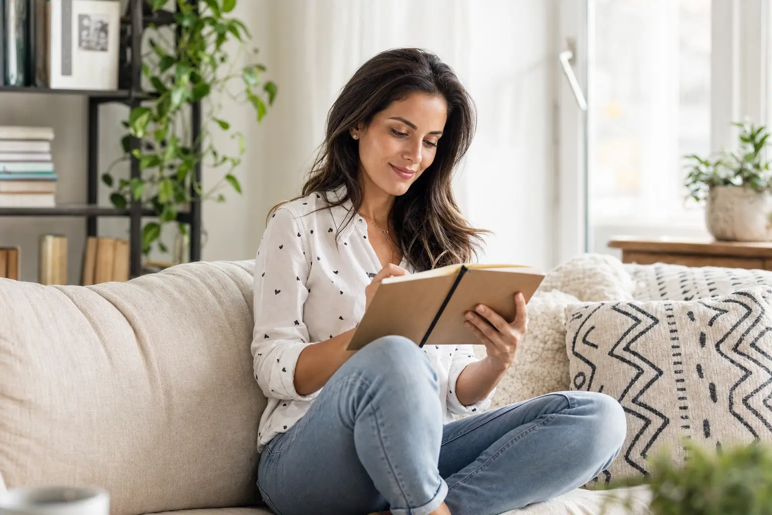 Person reading a manifestation script and connecting with the feeling of the goal